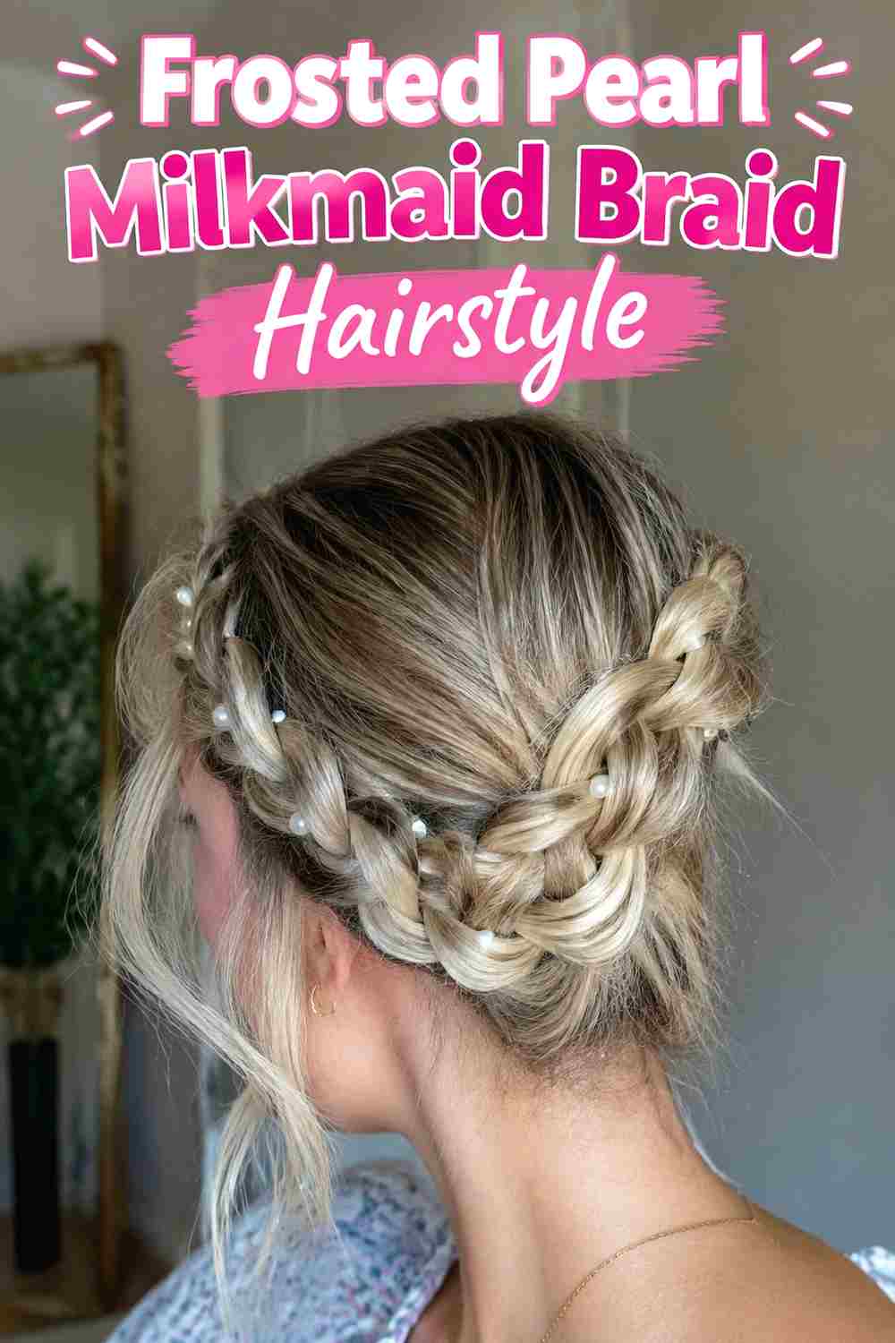 13. Frosted Pearl Milkmaid Braid Hairstyle