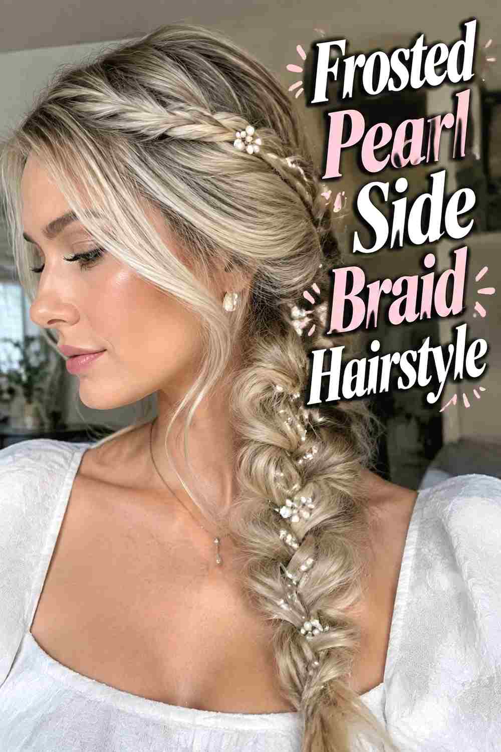 5. Frosted Pearl Side Braid Hairstyle