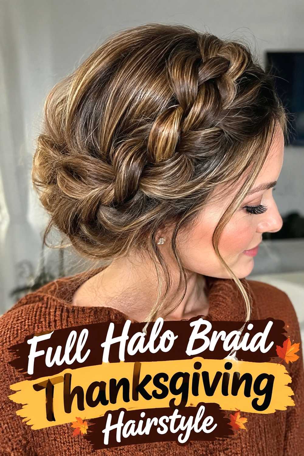 13. Full Halo Braid Thanksgiving Hairstyle