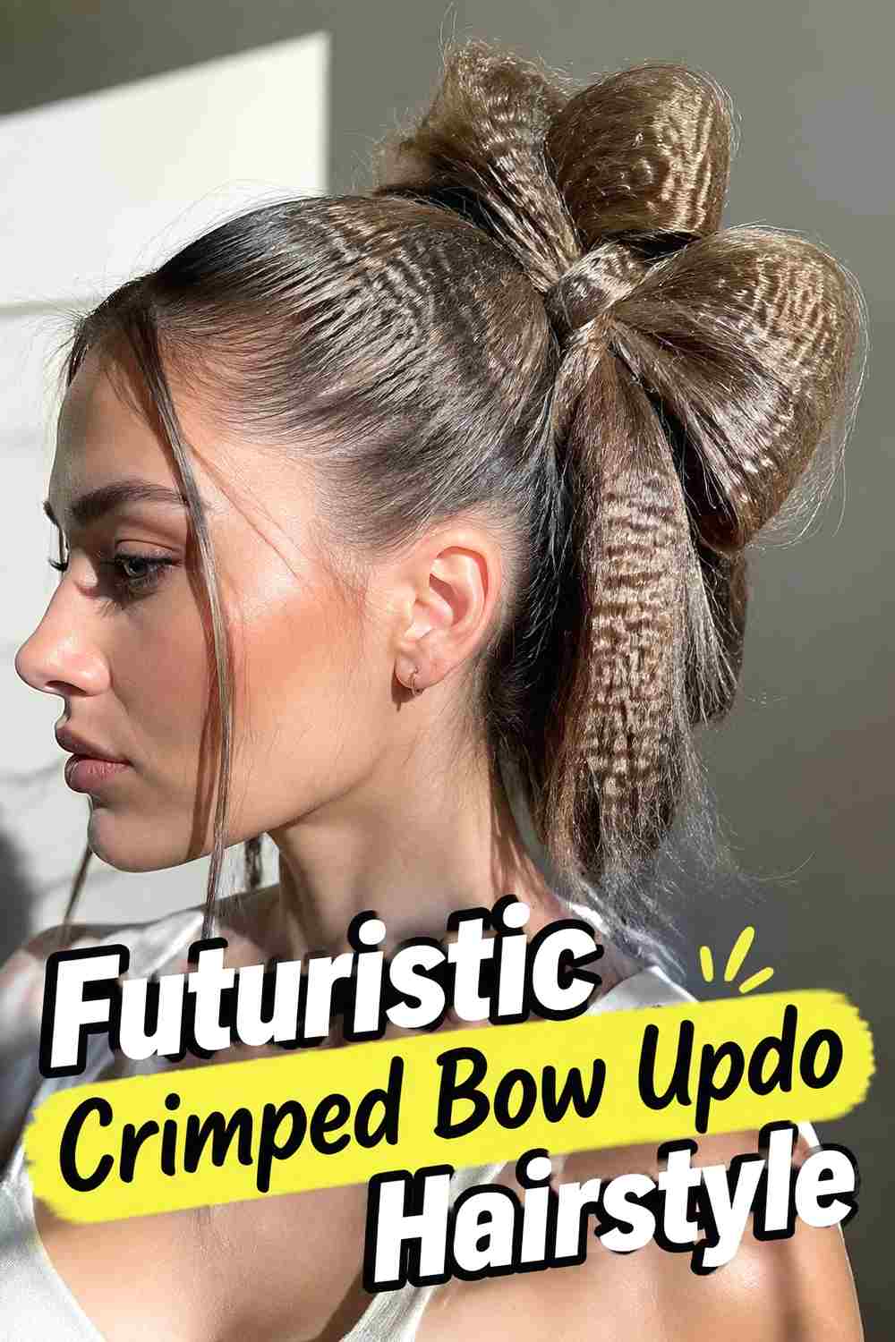 15. Futuristic Crimped Bow Updo Hairstyle