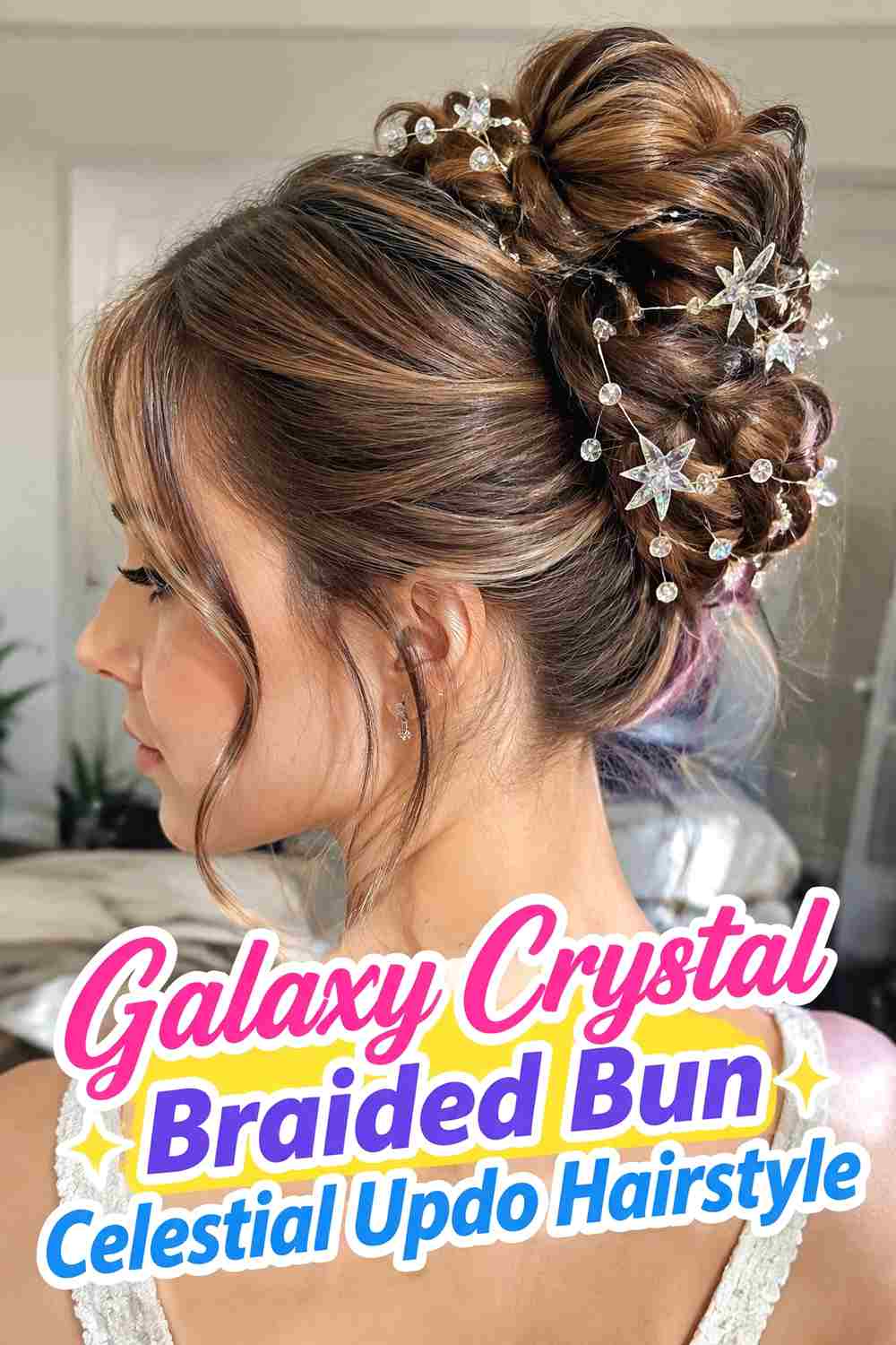 4. Galaxy Crystal Braided Bun Celestial Updo Hairstyle