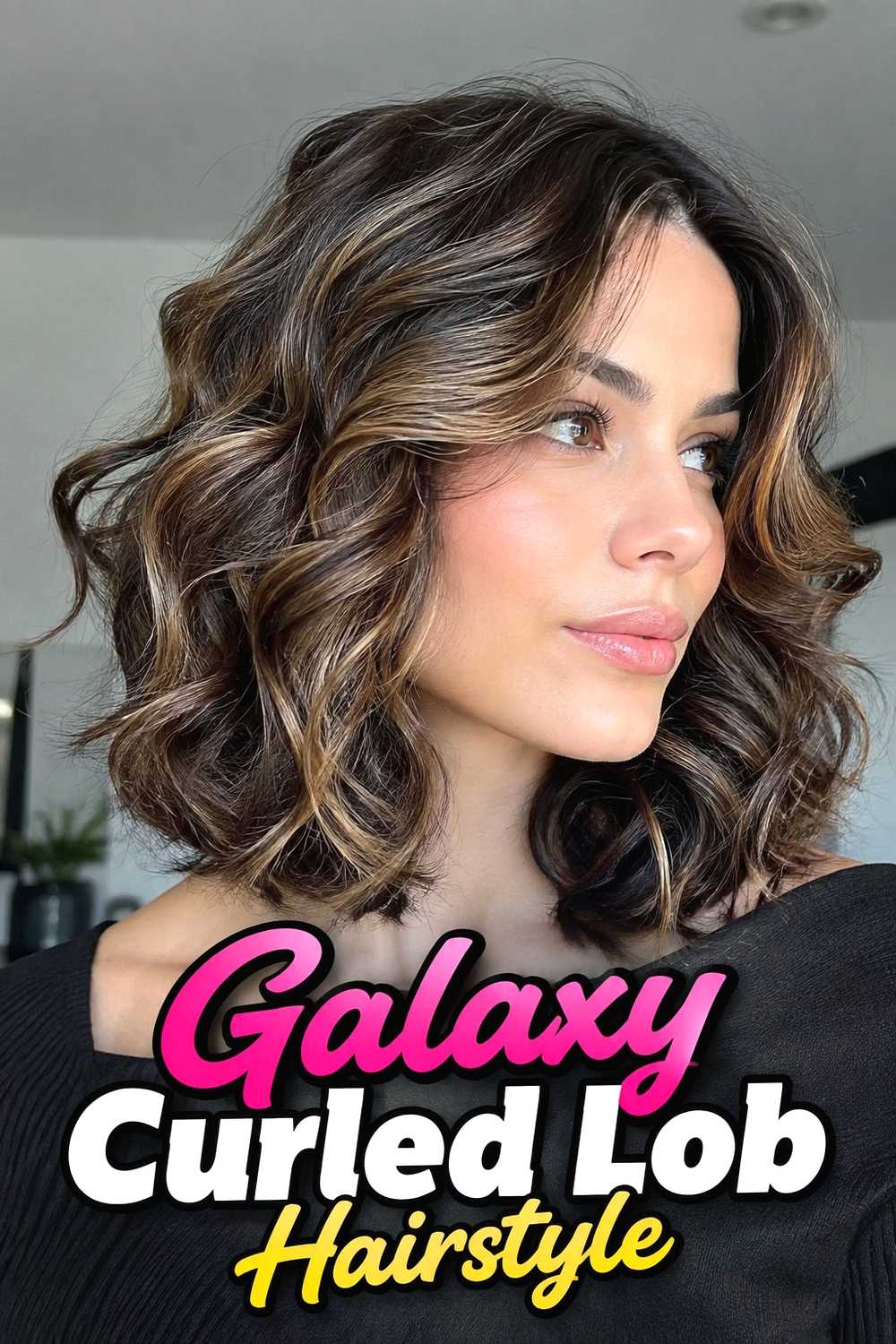 9. Galaxy Curled Lob Hairstyle