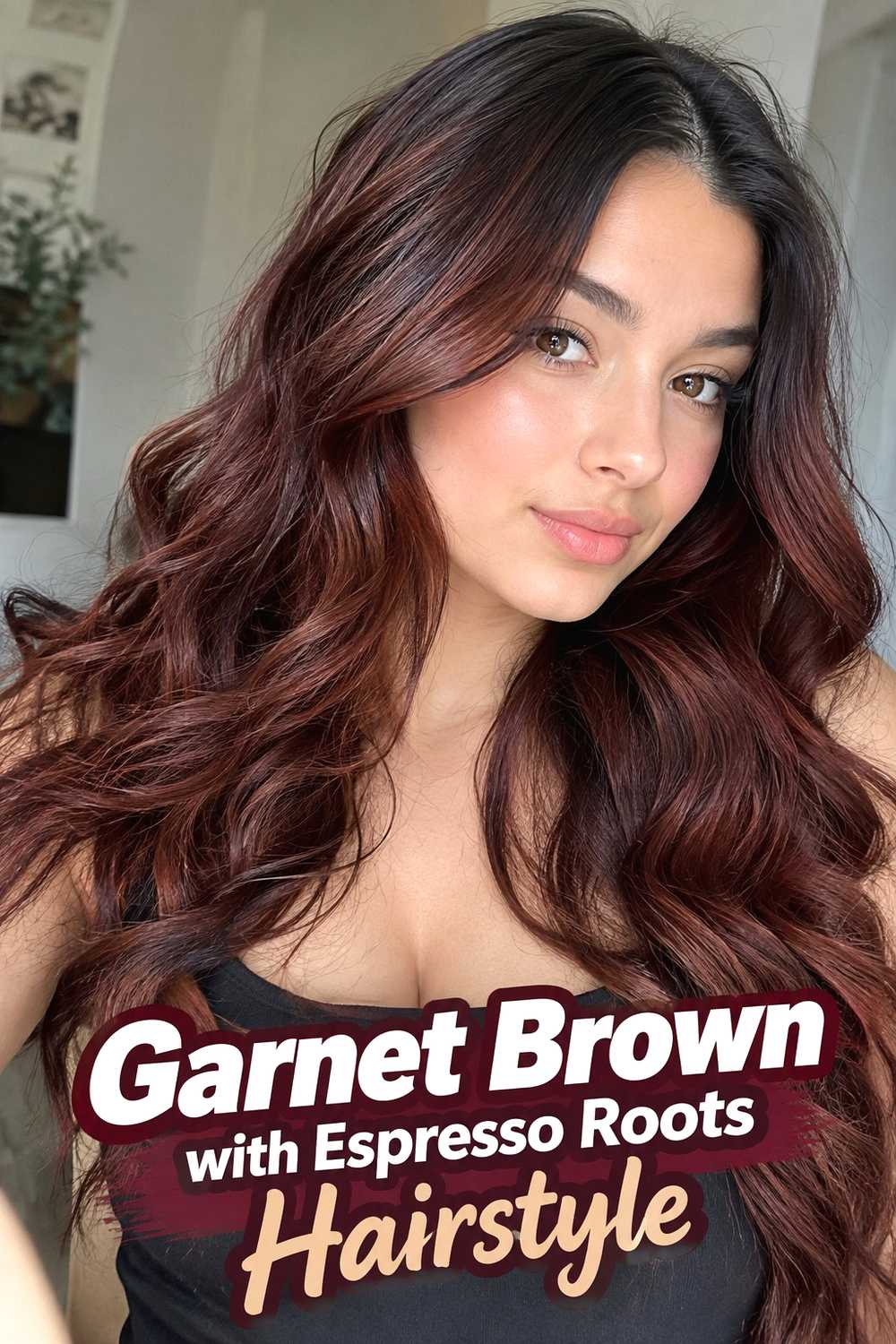 11. Garnet Brown With Espresso Roots Hairstyle