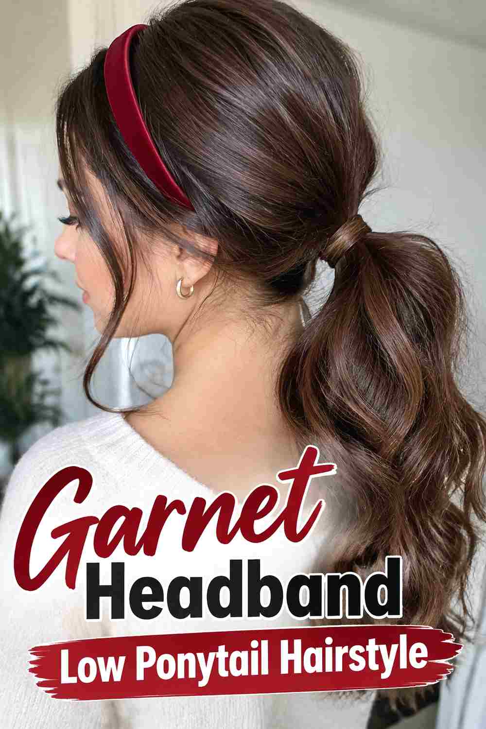 5. Garnet Headband Low Ponytail Hairstyle