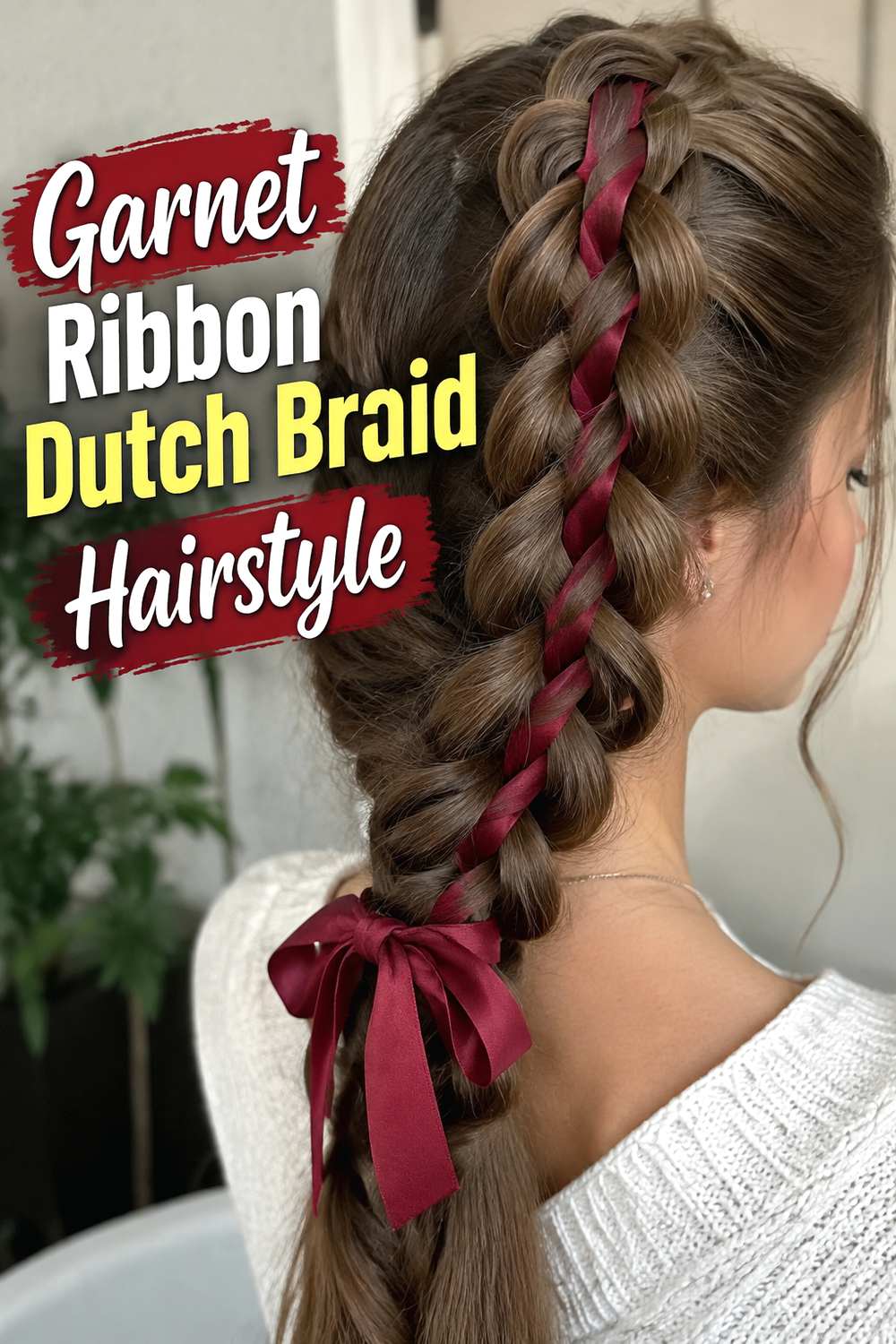 Garnet Ribbon Dutch Braid Hairstyle