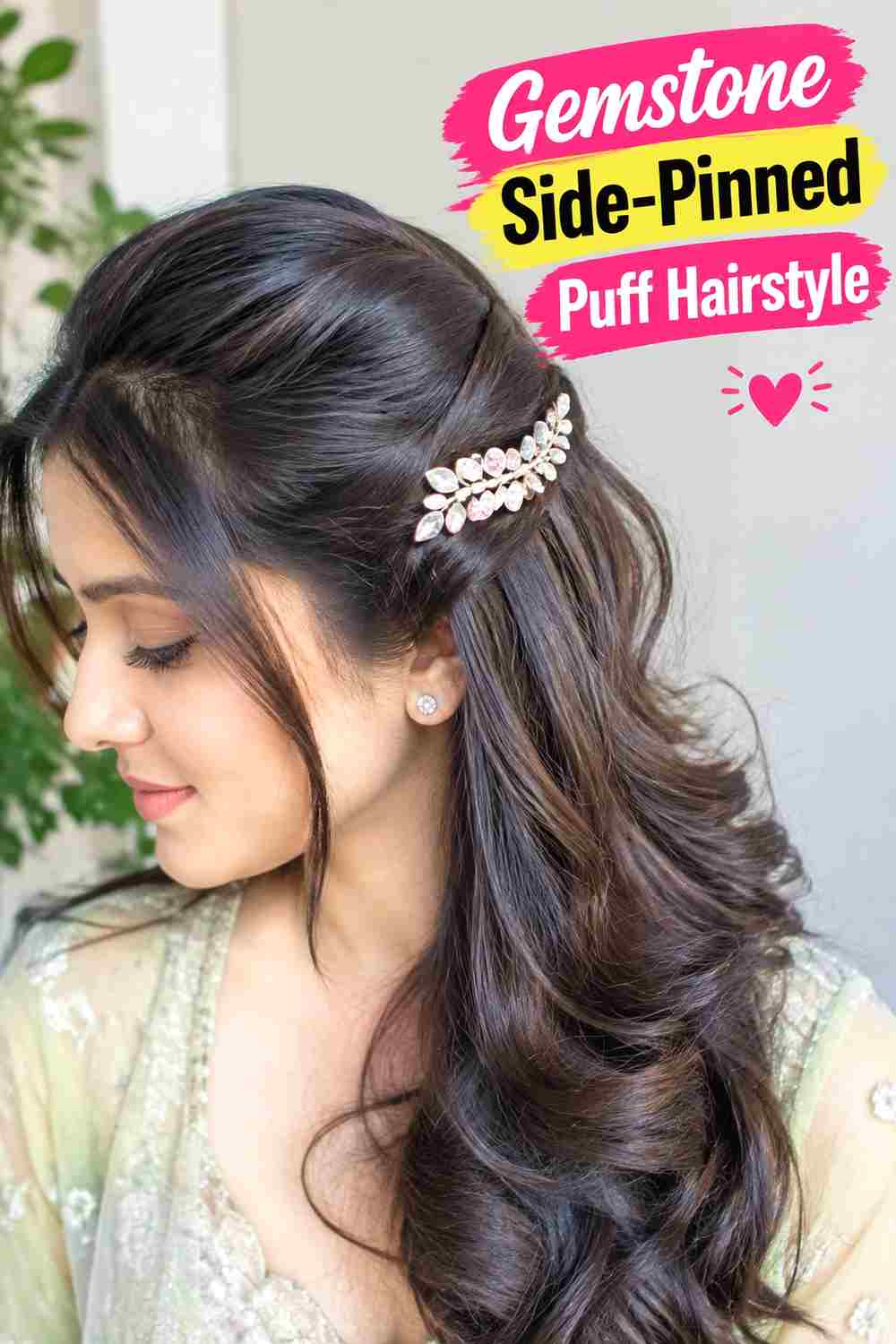 5. Gemstone Side Pinned Puff Hairstyle