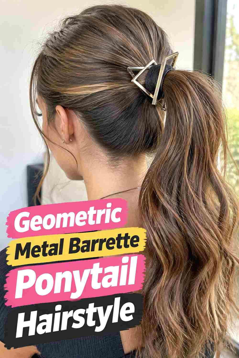 8. Geometric Metal Barrette Ponytail Hairstyle