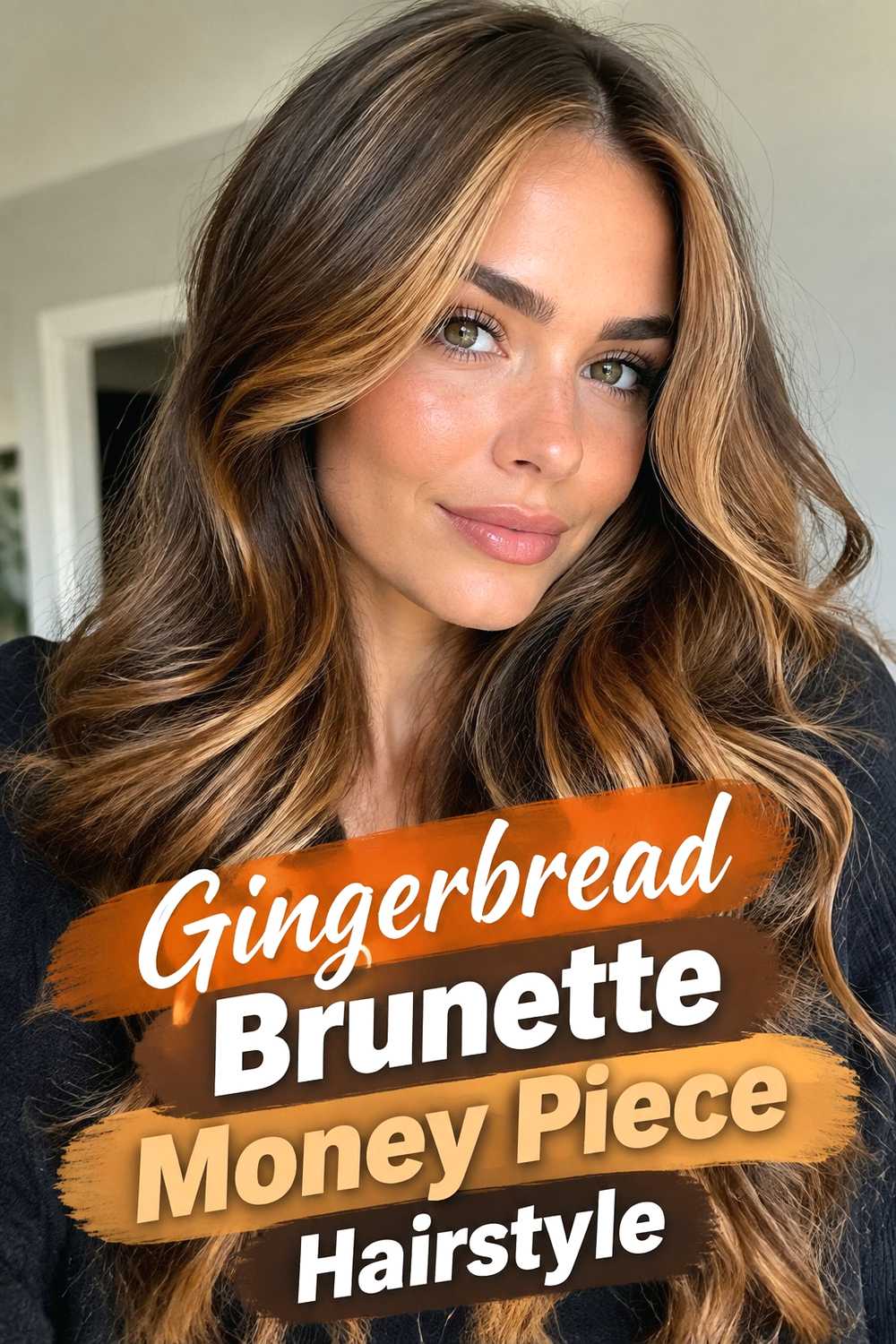 6. Gingerbread Brunette Money Piece Hairstyle