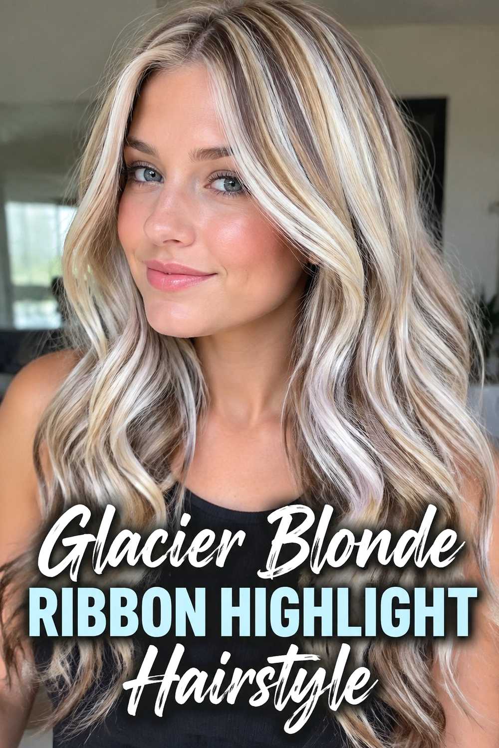 10. Glacier Blonde Ribbon Highlight Hairstyle