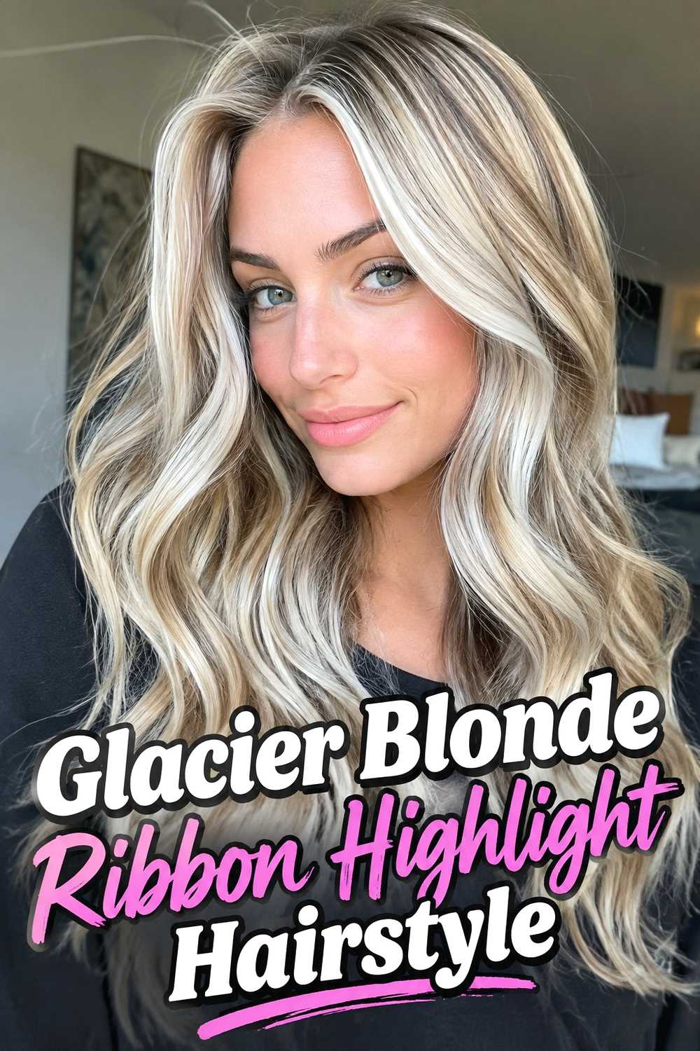 10. Glacier Blonde Ribbon Highlight Hairstyle