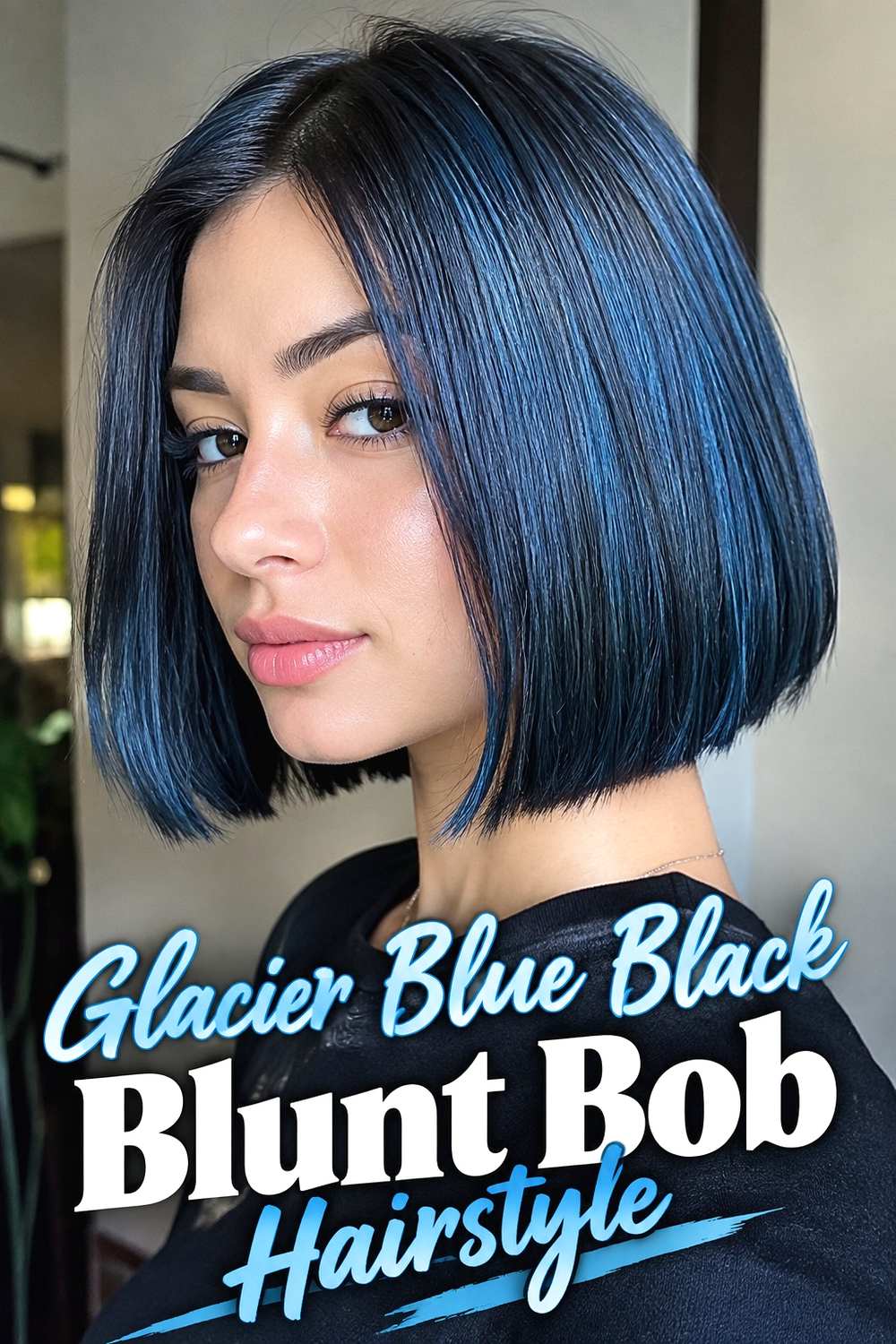 4. Glacier Blue Black Blunt Bob Hairstyle