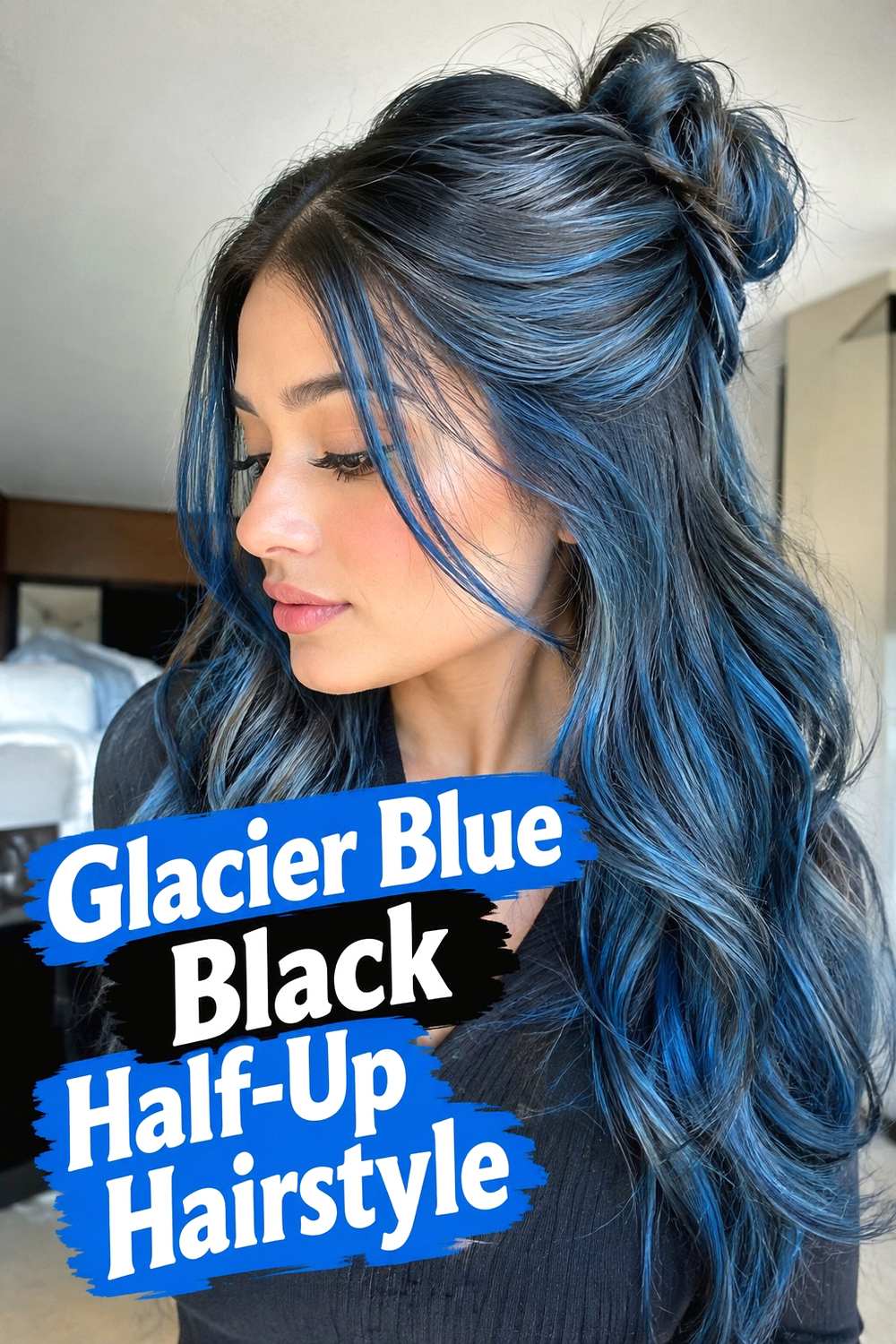 13. Glacier Blue Black Half Up Hairstyle