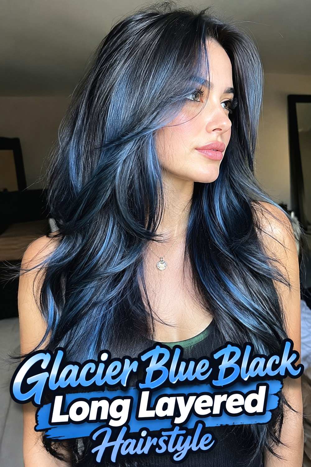 3. Glacier Blue Black Long Layered Hairstyle
