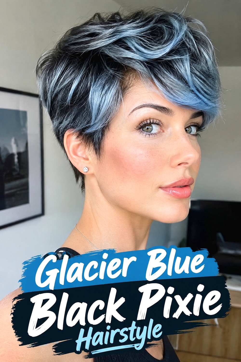 7. Glacier Blue Black Pixie Hairstyle