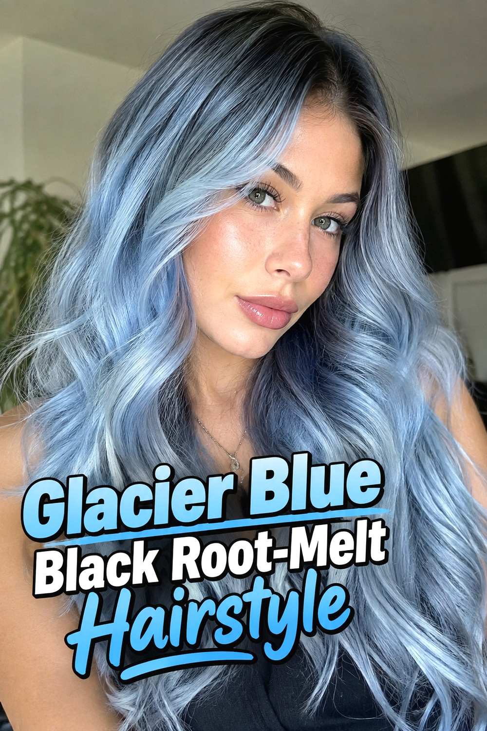 16. Glacier Blue Black Root Melt Hairstyle