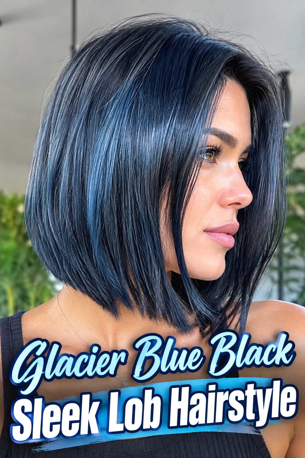 1. Glacier Blue Black Sleek Lob Hairstyle