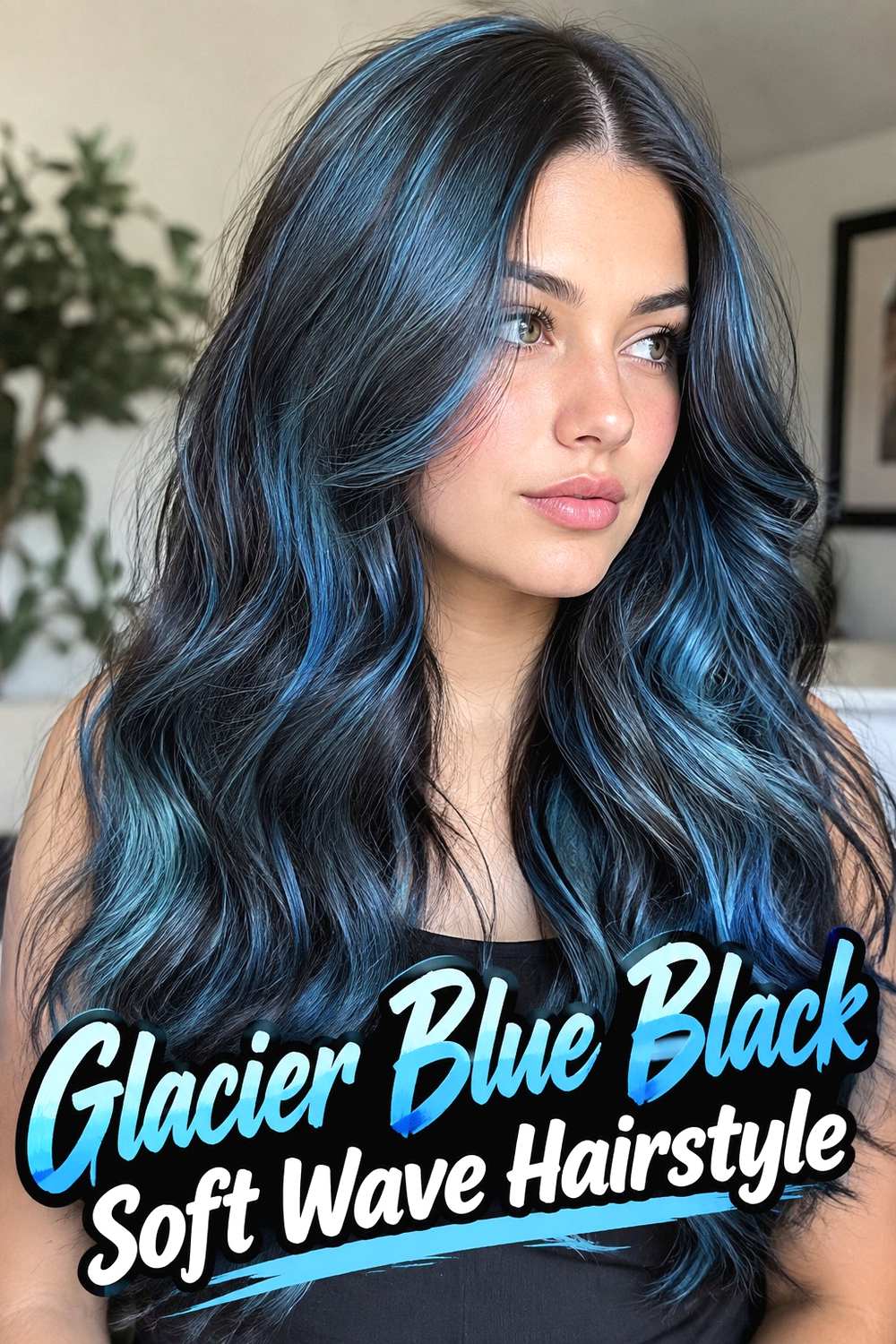 2. Glacier Blue Black Soft Wave Hairstyle