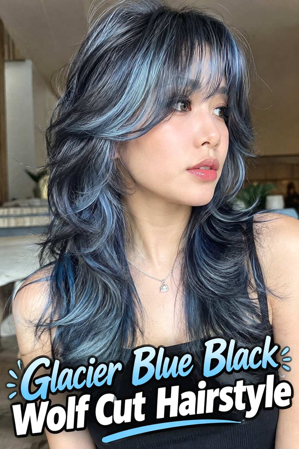 9. Glacier Blue Black Wolf Cut Hairstyle