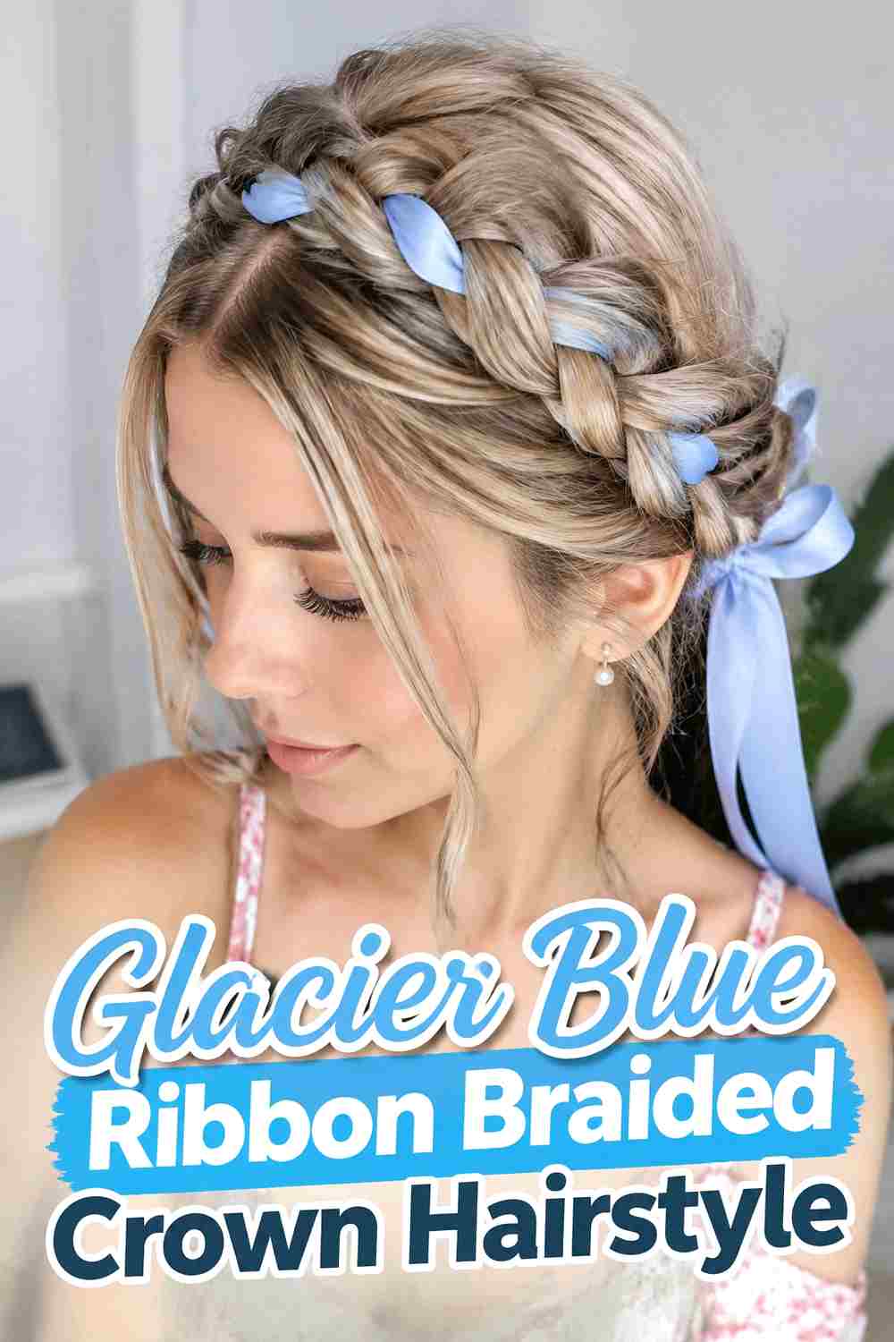 2. Glacier Blue Ribbon Braided Crown Hairstyle