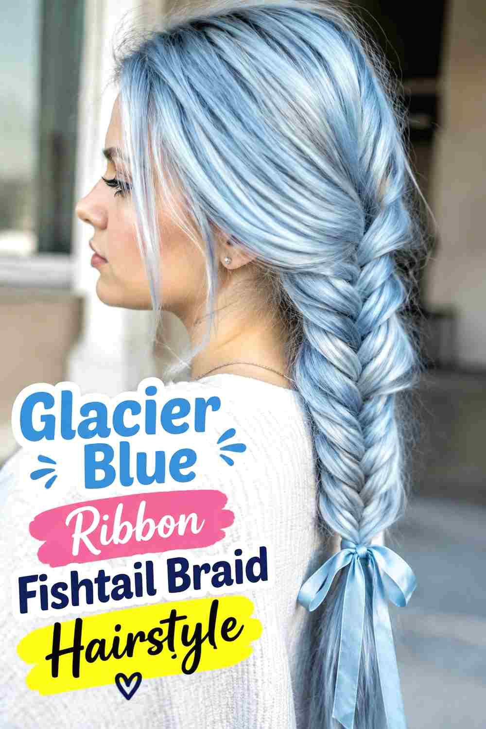 11. Glacier Blue Ribbon Fishtail Braid Hairstyle