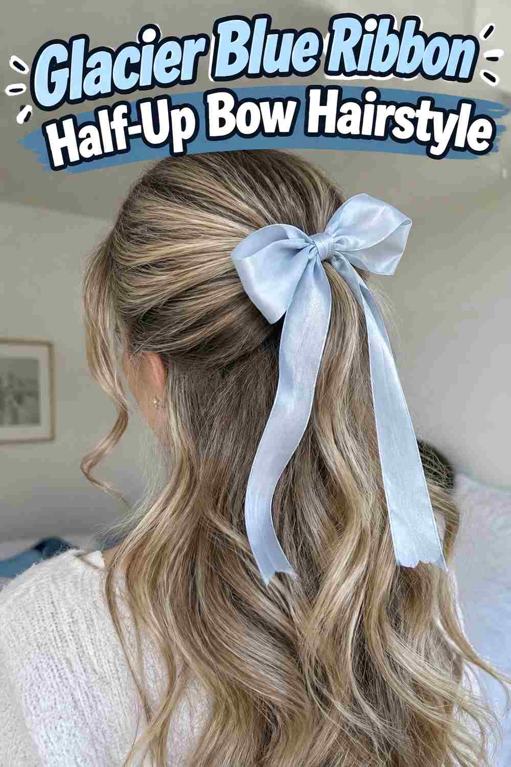 3. Glacier Blue Ribbon Half Up Bow Hairstyle