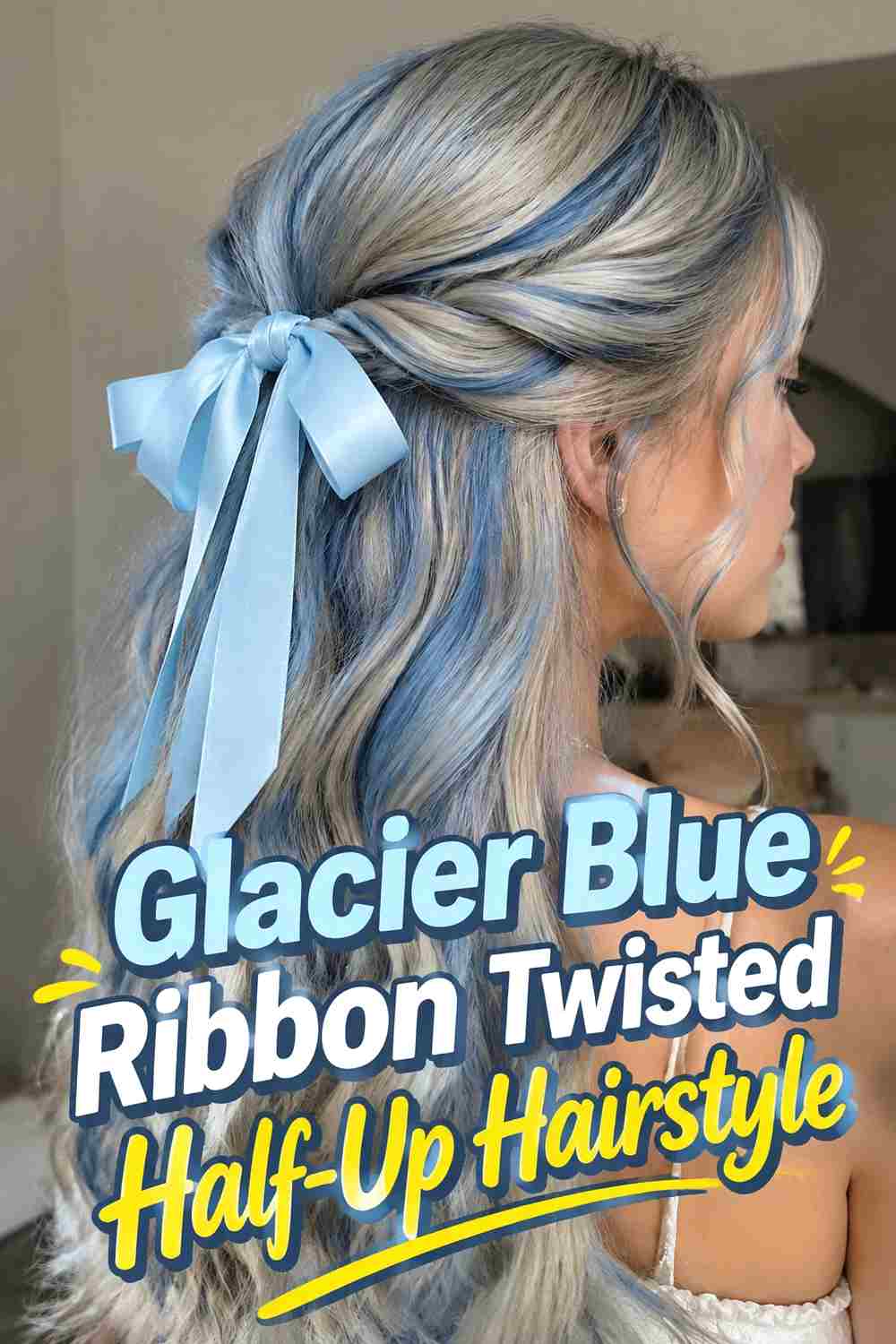 8. Glacier Blue Ribbon Twisted Half Up Hairstyle