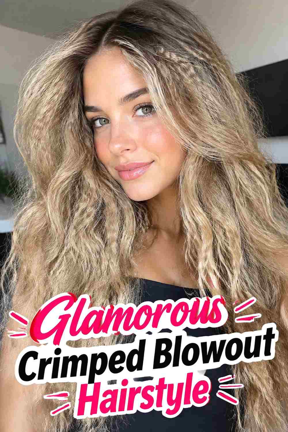 12. Glamorous Crimped Blowout Hairstyle
