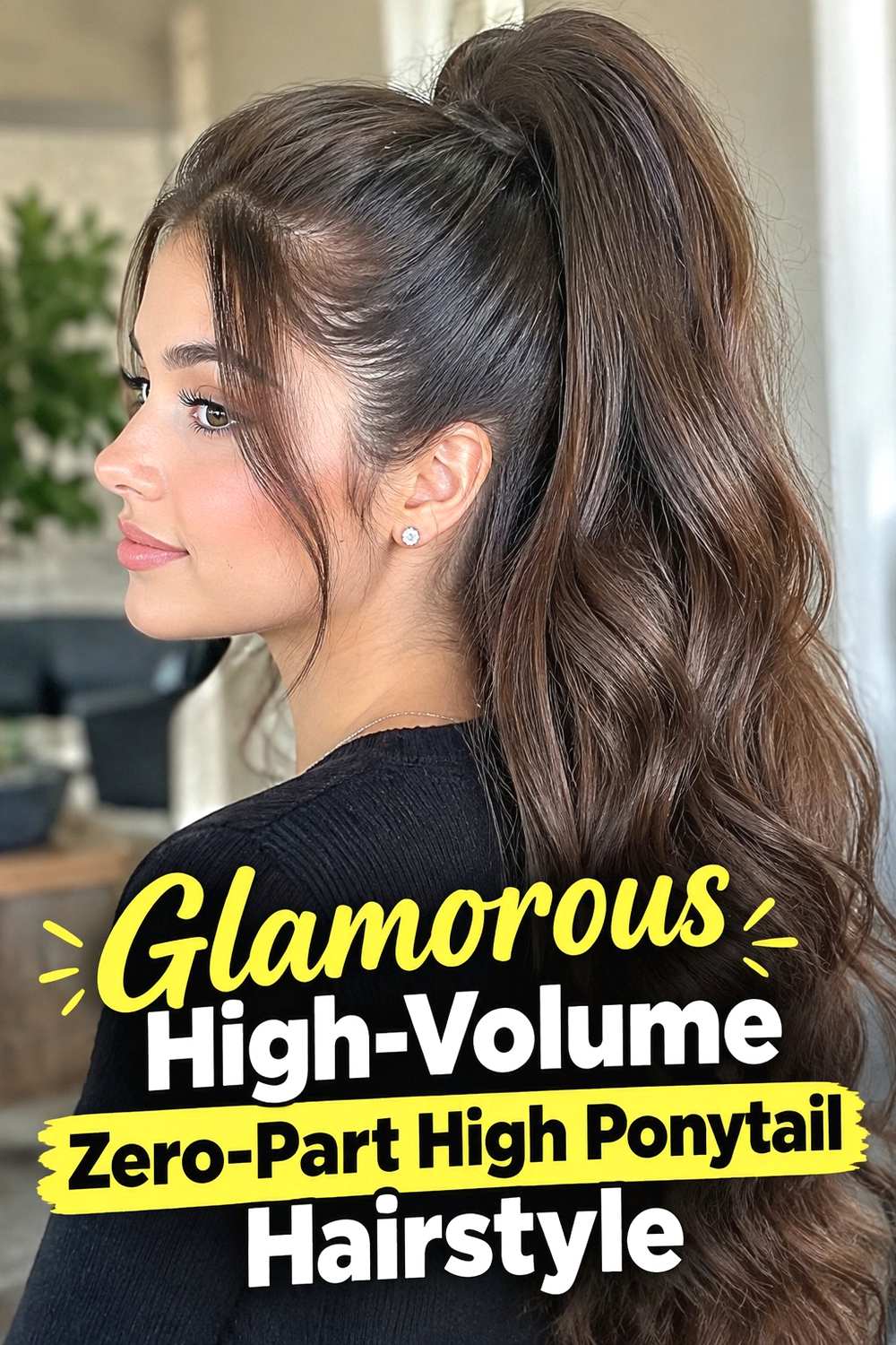 15. Glamorous High Volume Zero Part High Ponytail Hairstyle