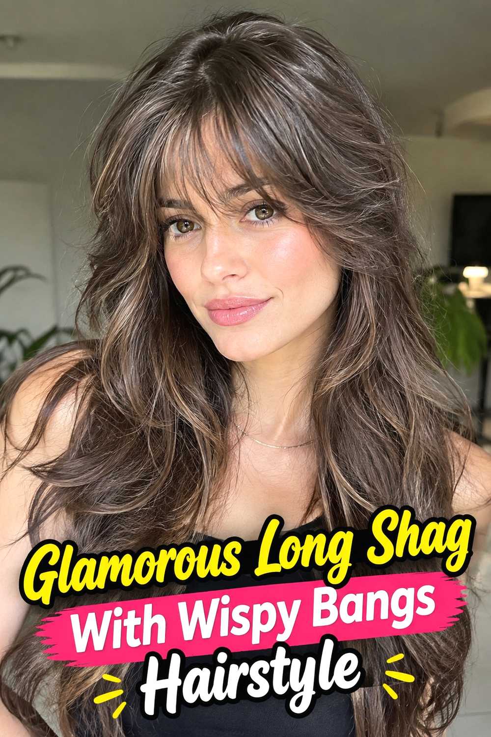 20. Glamorous Long Shag With Wispy Bangs Hairstyle