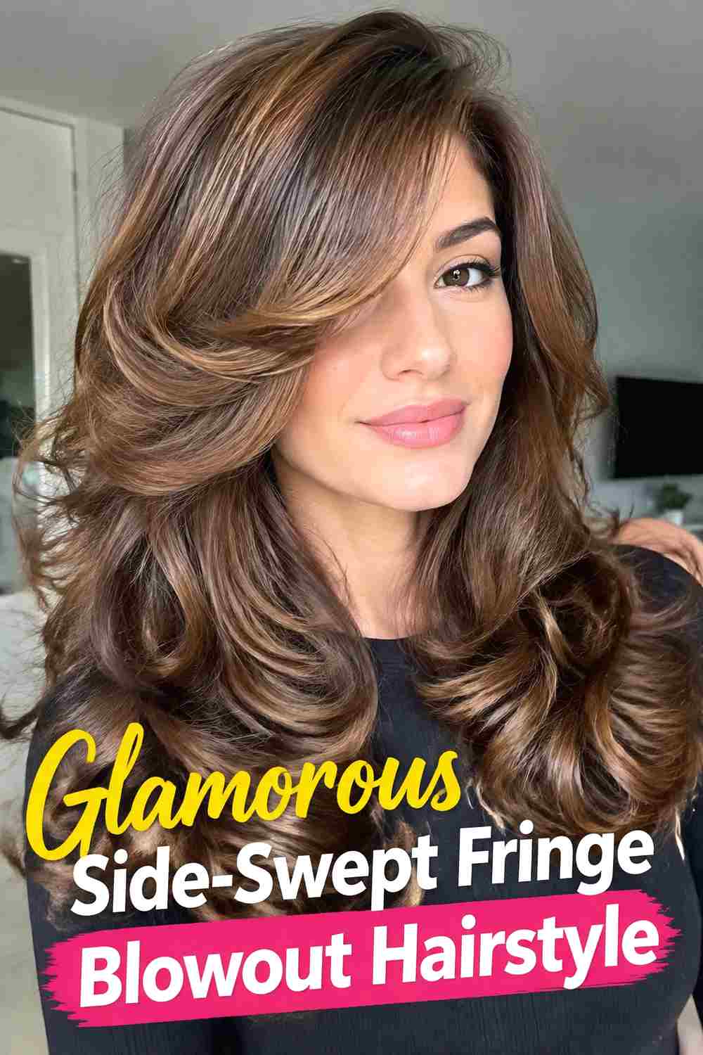 10. Glamorous Side Swept Fringe Blowout Hairstyle