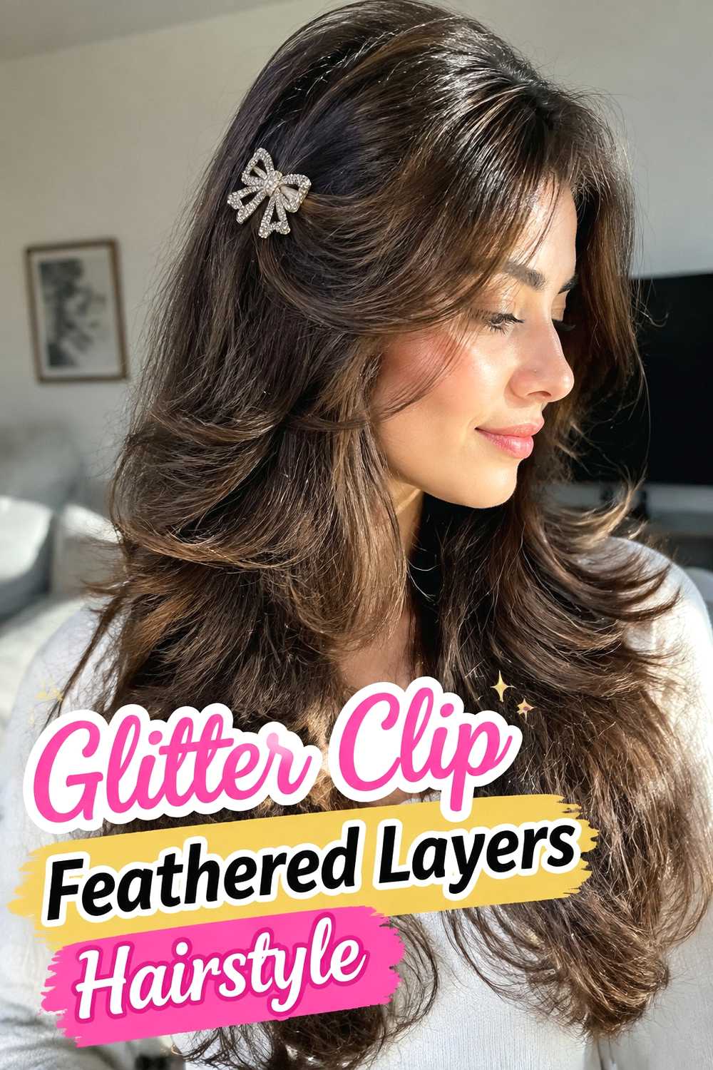 9. Glitter Clip Feathered Layers Hairstyle