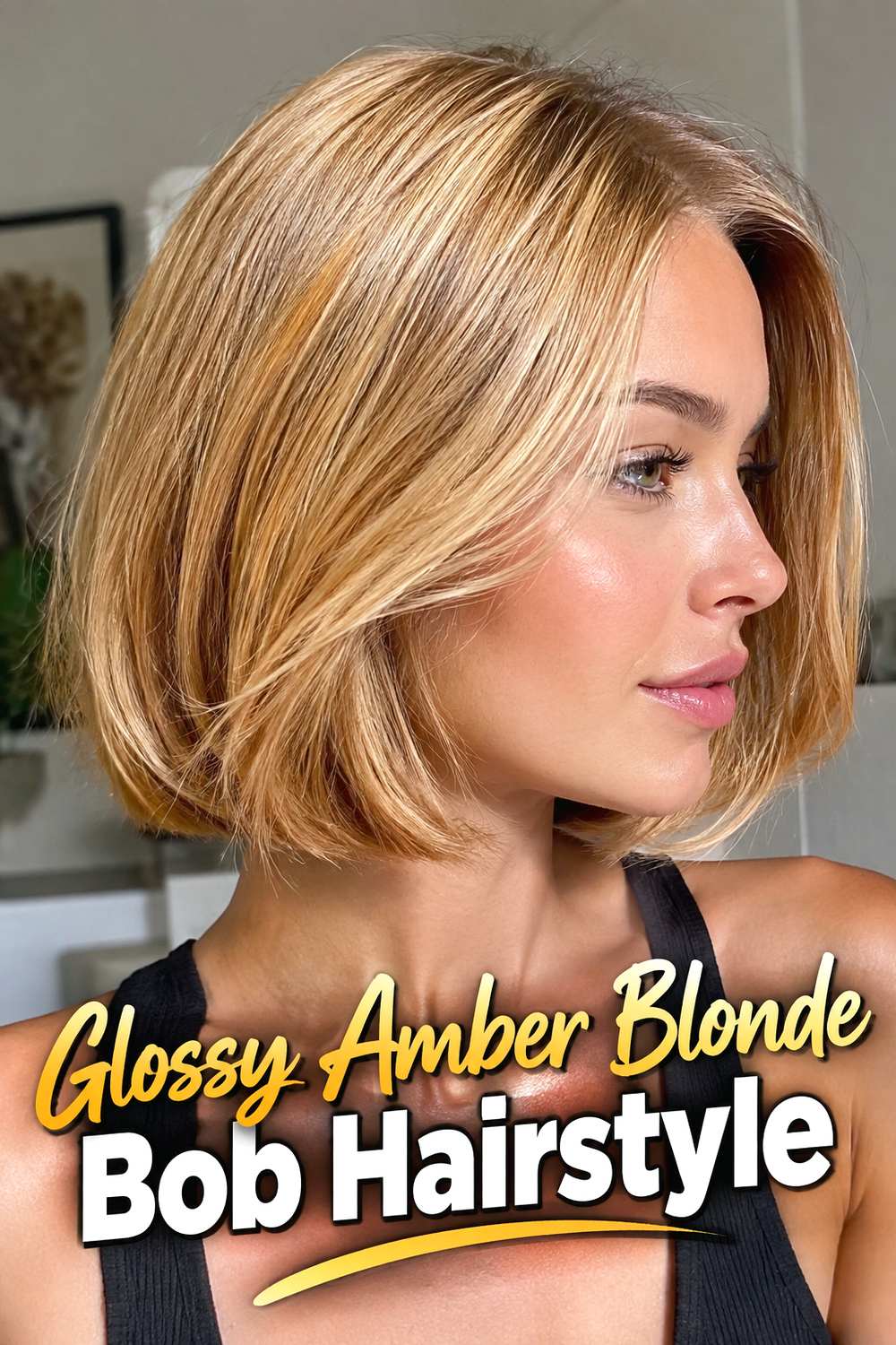 Glossy Amber Blonde Bob Hairstyle
