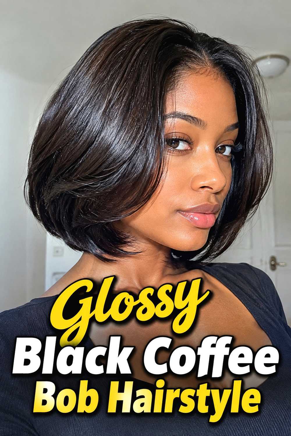 15. Glossy Black Coffee Bob Hairstyle