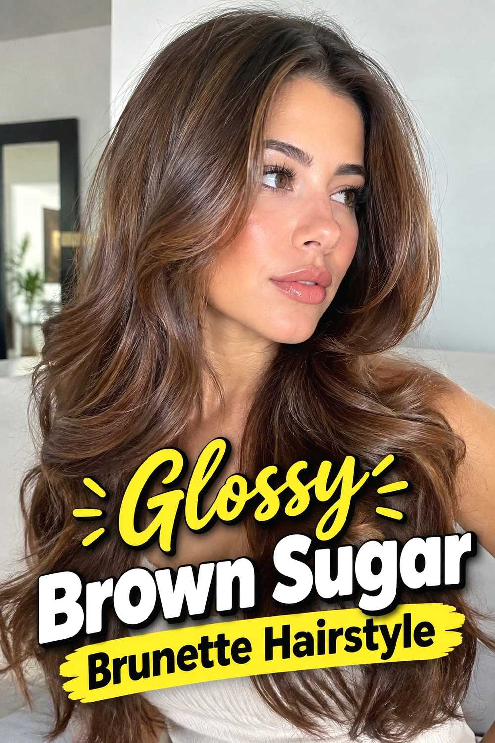 8. Glossy Brown Sugar Brunette Hairstyle