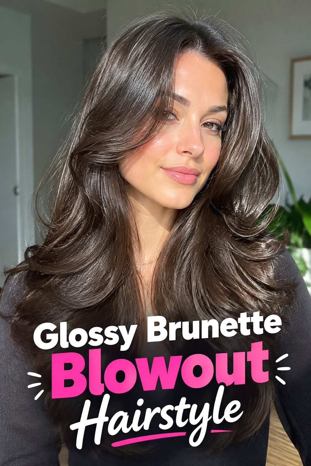 7. Glossy Brunette Blowout Hairstyle