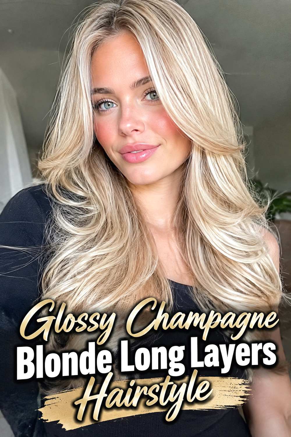 Glossy Champagne Blonde Long Layers Hairstyle