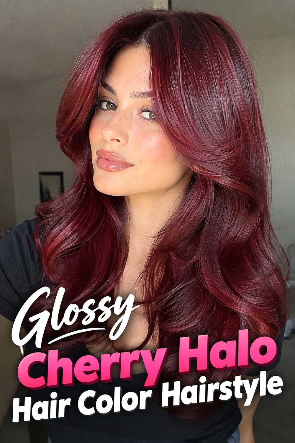 14. Glossy Cherry Halo Hair Color Hairstyle