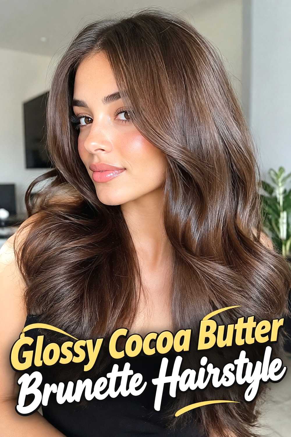 16. Glossy Cocoa Butter Brunette Hairstyle