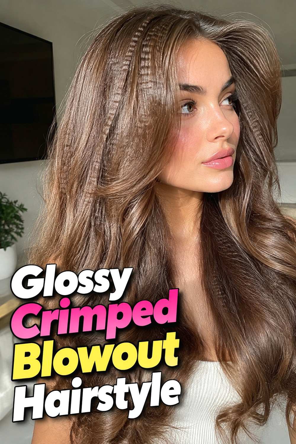 12. Glossy Crimped Blowout Hairstyle