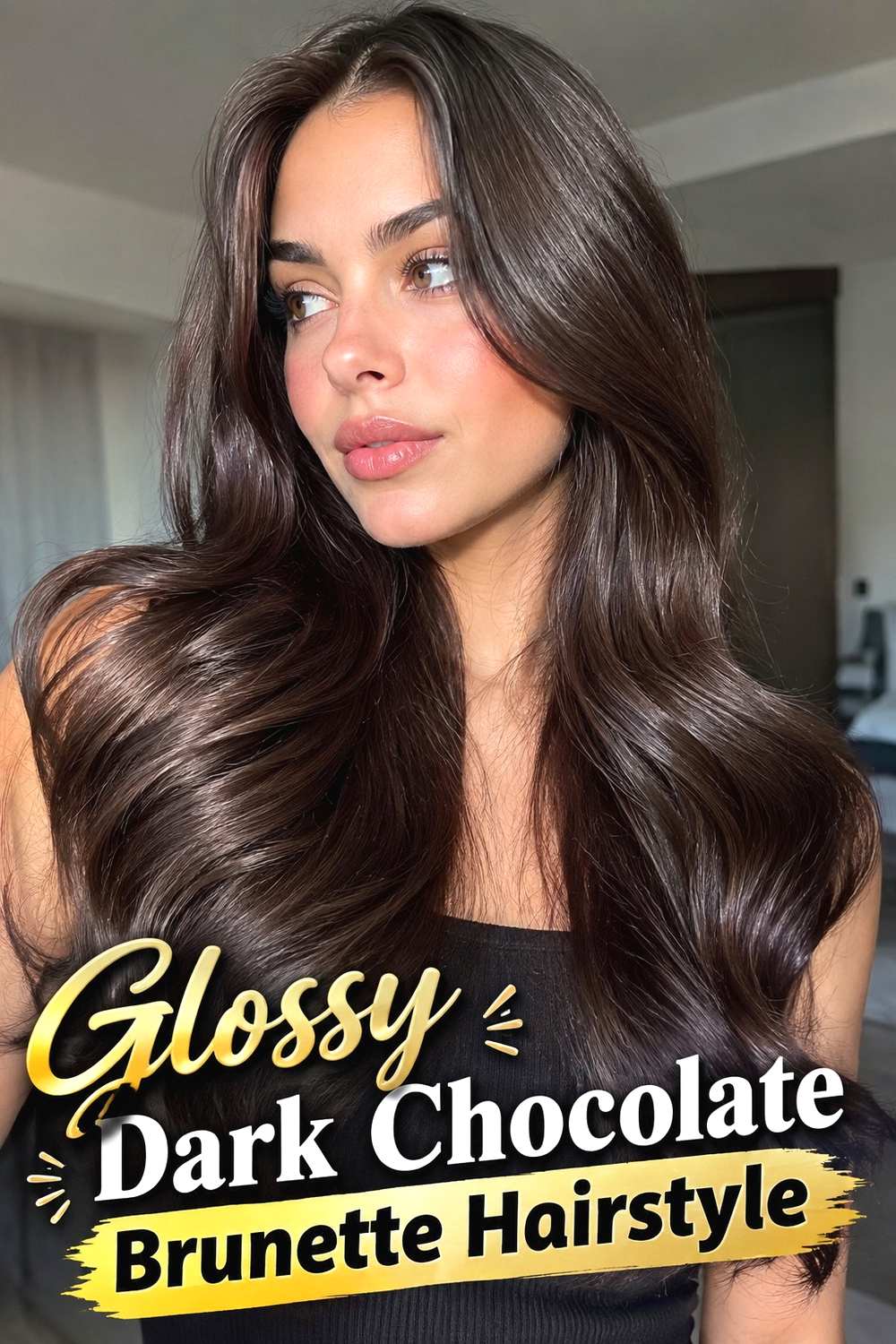 10. Glossy Dark Chocolate Brunette Hairstyle