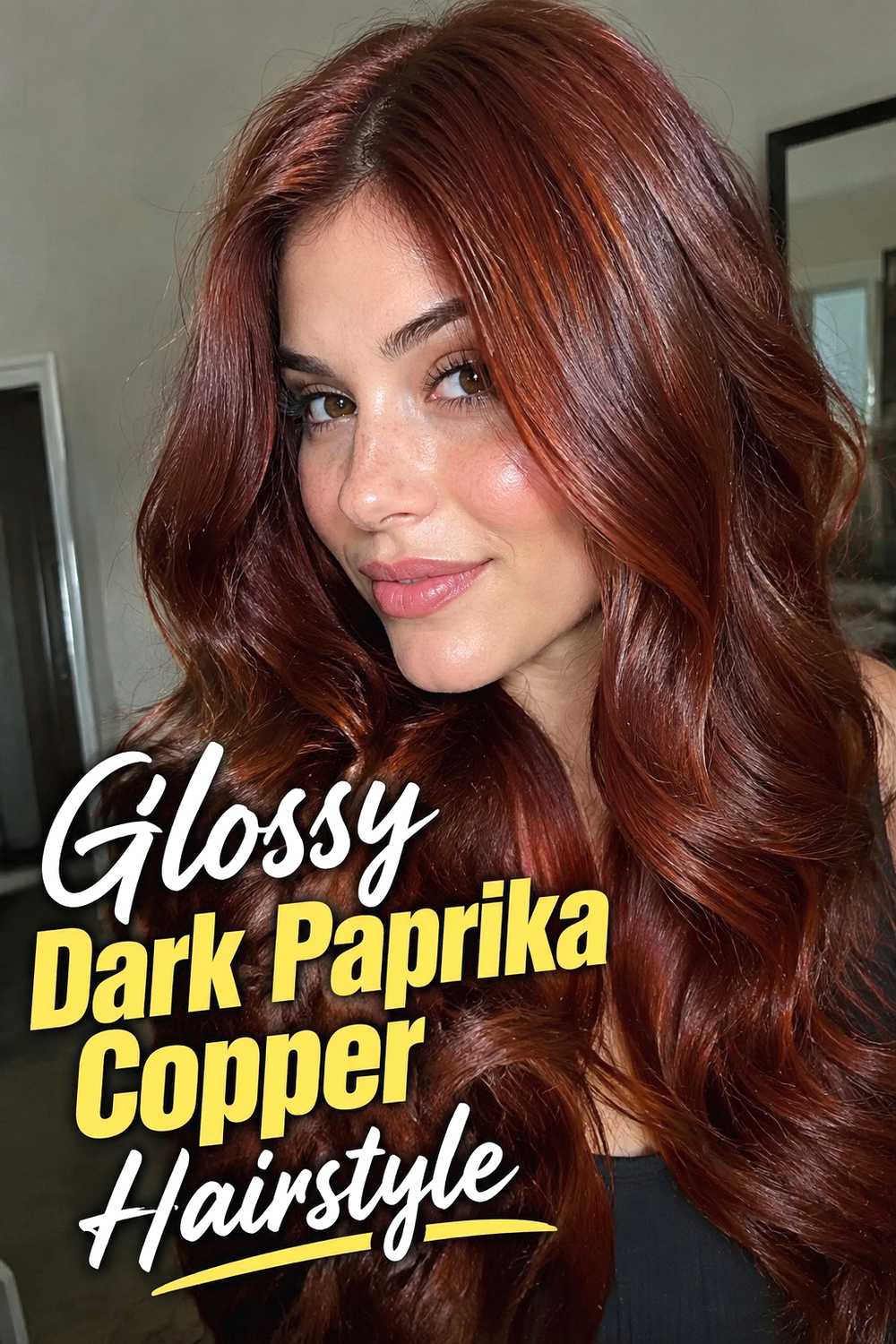 16. Glossy Dark Paprika Copper Hairstyle