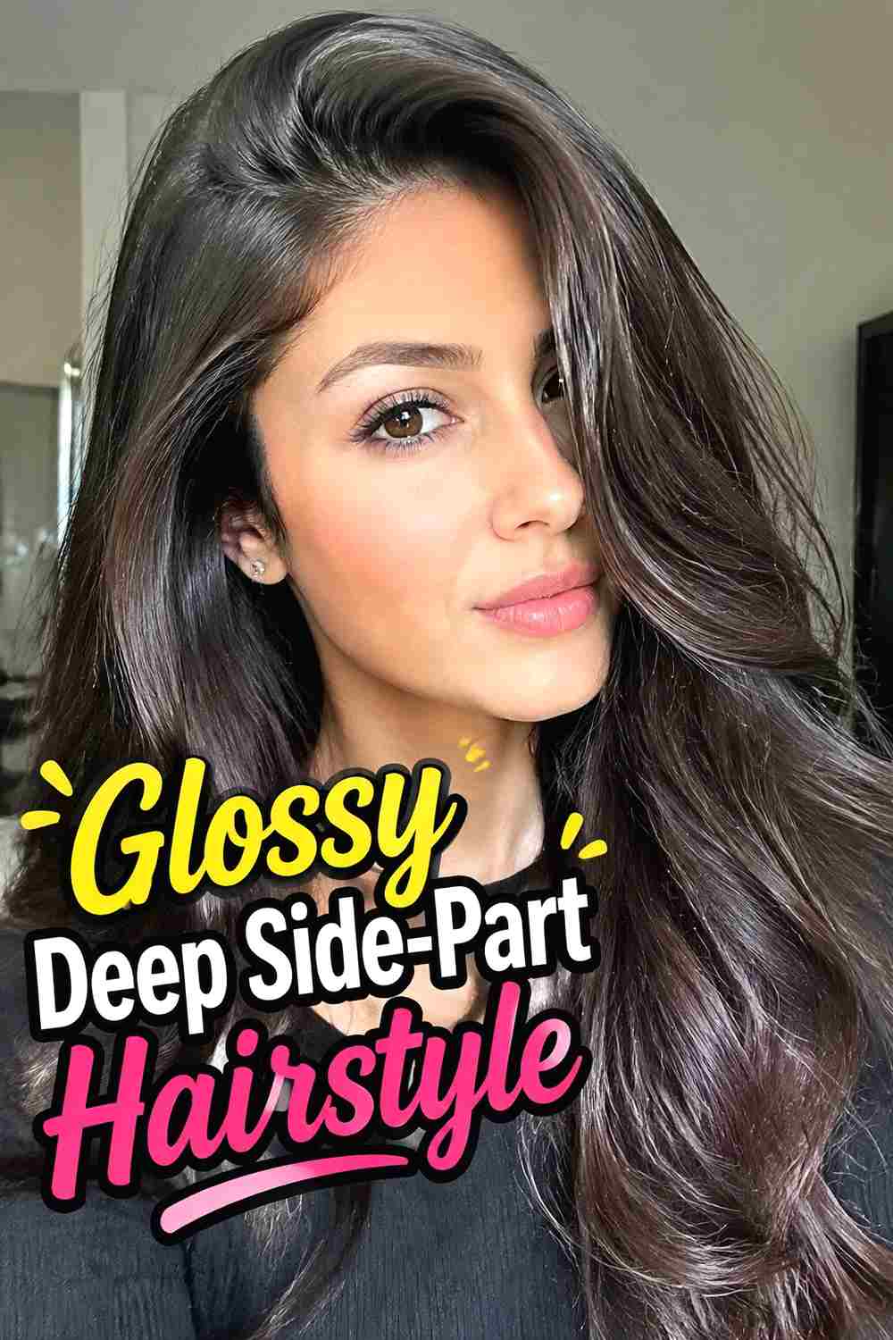 2. Glossy Deep Side Part Hairstyle