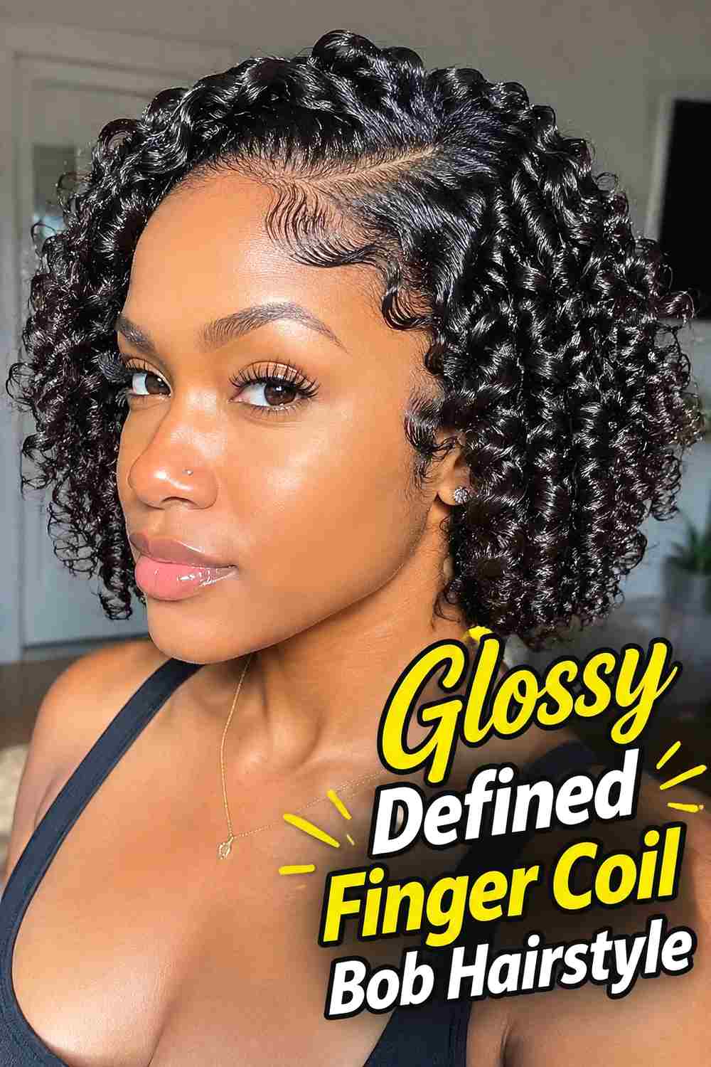 11. Glossy Defined Finger Coil Bob Hairstyle
