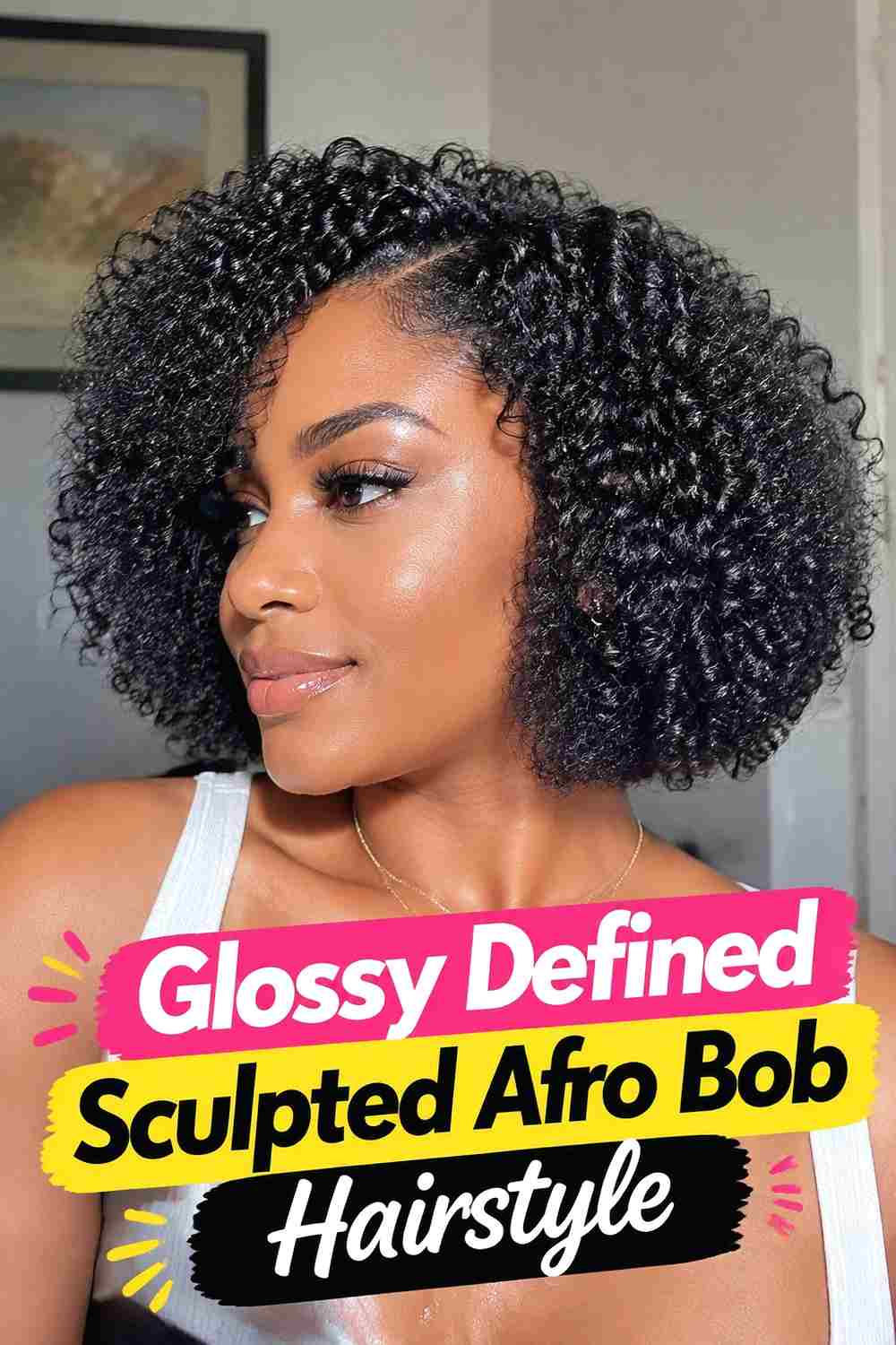 16. Glossy Defined Sculpted Afro Bob Hairstyle