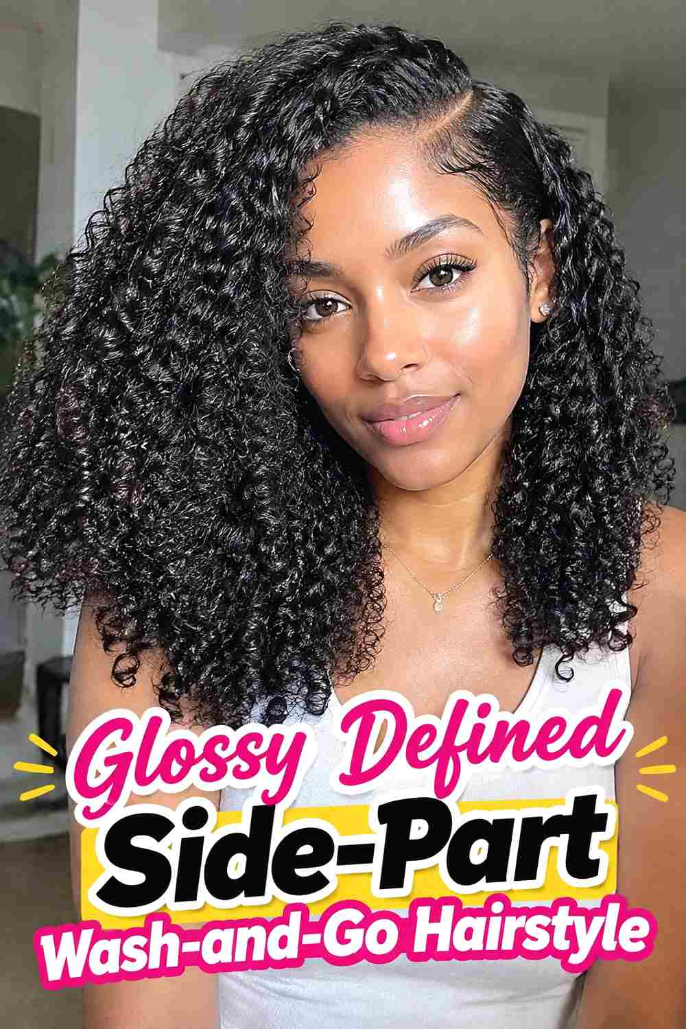 10. Glossy Defined Side Part Wash And Go Hairstyle