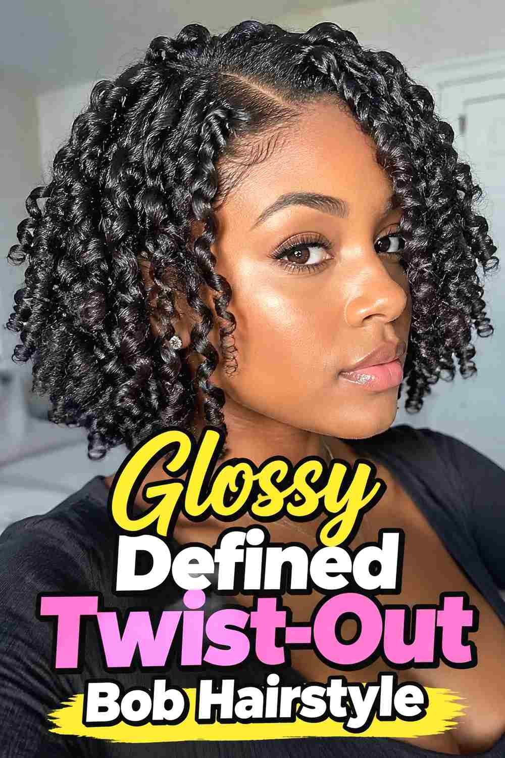 18. Glossy Defined Twist Out Bob Hairstyle