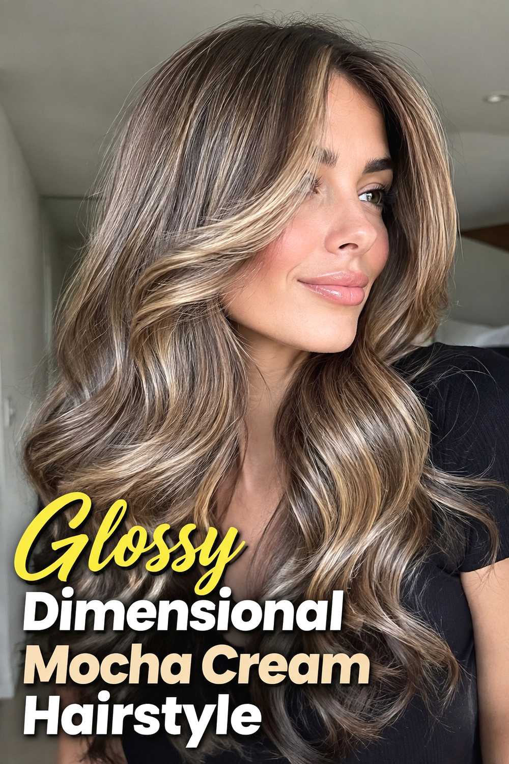 14. Glossy Dimensional Mocha Cream Hairstyle
