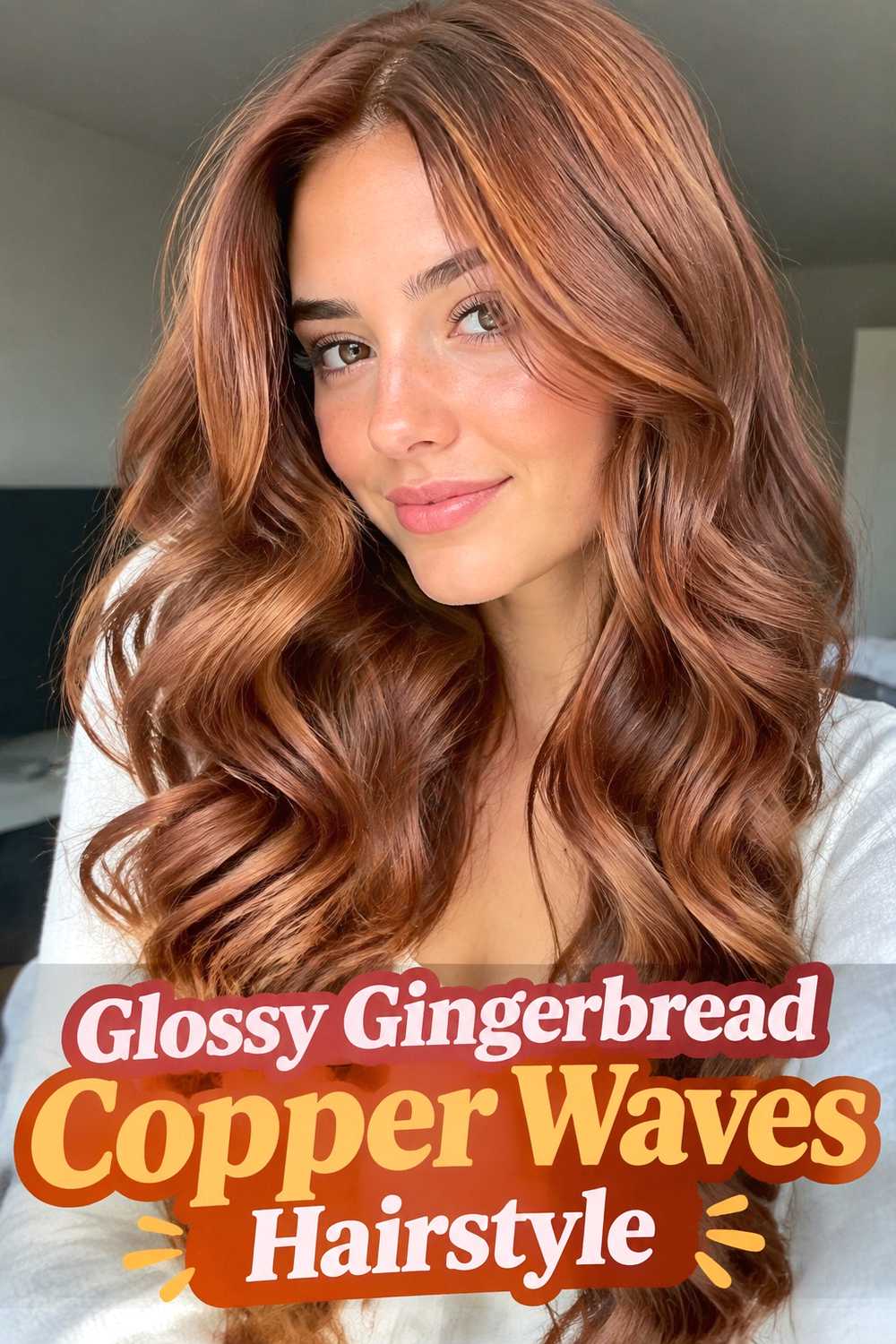 3. Glossy Gingerbread Copper Waves Hairstyle