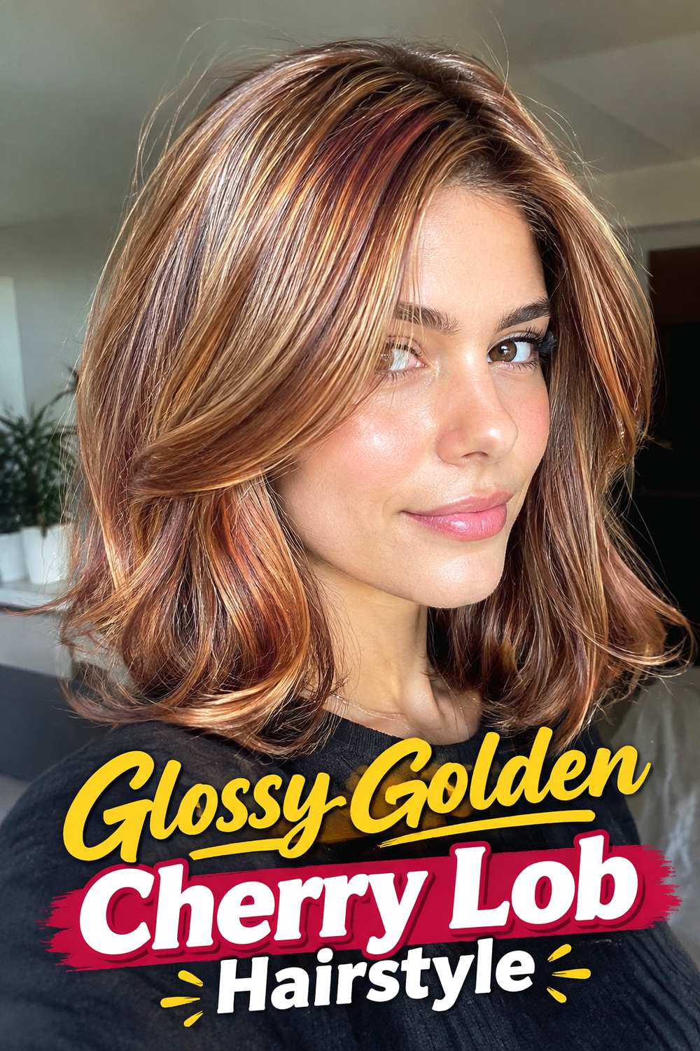 Glossy Golden Cherry Lob Hairstyle