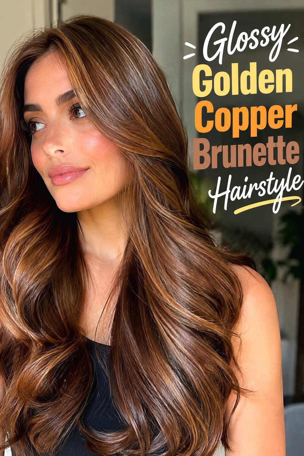 Glossy Golden Copper Brunette Hairstyle